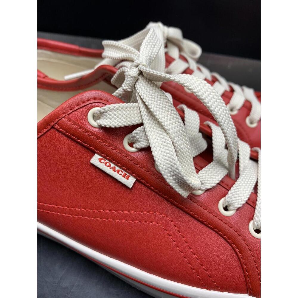 Red Coach Shoes Women's Lowline Leather Low Top Sneaker Size 8.5 B Red White - Picture 12 of 15
